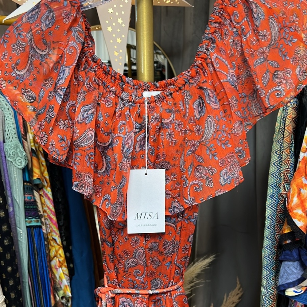 MISA Kiera Off the Shoulder Maxi Dress in Aranciatta Paisley - Picture 6 of 7